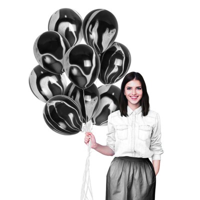 Treasures Gifted Black Marble Balloons - 12 Inch Latex Balloons - 36 Pack
