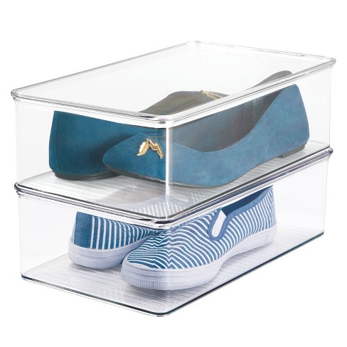 mDesign Stackable Closet Storage Bin Box with Lid, 2 Pack - Clear