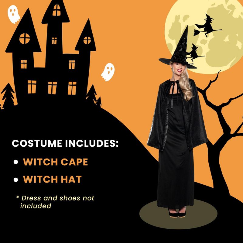 Underwraps Costumes Witch Cape and Hat Adult Costume Set | Black, 3 of 4
