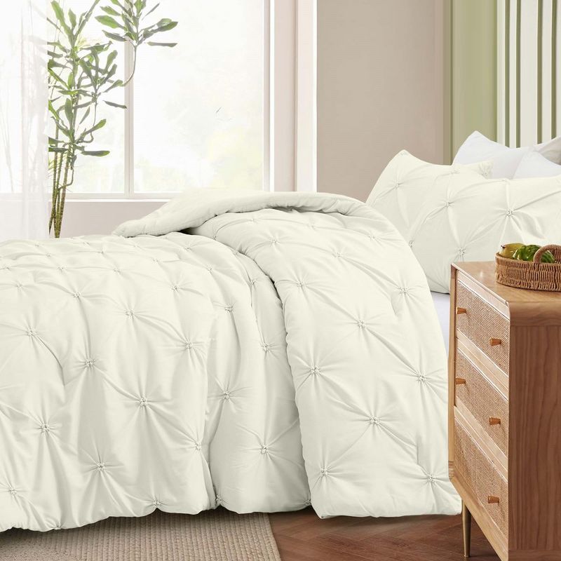 Peace Nest Pintuck Comforter Set, Bedding Set for All Season, Comforter and Pillowcases Set, Cream, 2 of 7