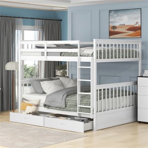 RISOKEYS Full-Over-Full Bunk Bed - Solid Wood Bunk Bed with Ladders, Two Storage Drawers, Guardrail, Convertible to 2 Separate Beds - 1 of 4