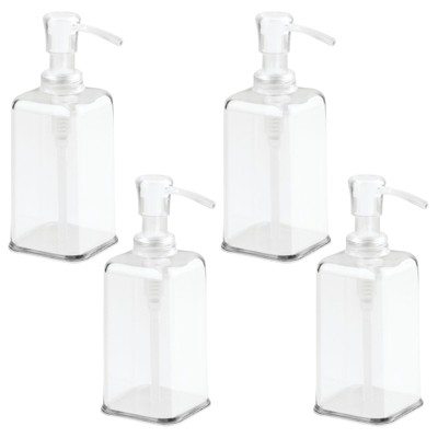 mDesign Square Plastic Refillable Liquid Soap Dispenser Pump, 4 Pack - Clear