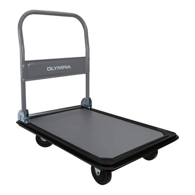 Olympia Tools 87-990 660 Pound Capacity Heavy Duty Folding Steel Frame Utility Flatbed Rolling Storage Cart with No Slip Deck and Swivel Wheels, Gray
