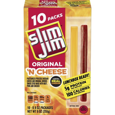 Slim Jim Original 'n Cheese Smoked Meat & Cheese Sticks – .09oz/10ct :  Target
