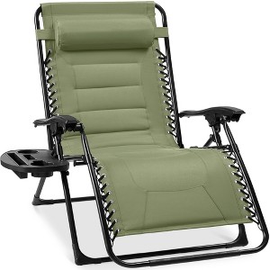 Best Choice Products Oversized Padded Zero Gravity Chair, Folding Outdoor Patio Recliner w/ Side Tray - Sage Green - 1 of 4