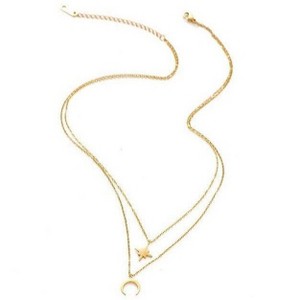 Hollywood Sensation Moon and Star Layered Necklace 14.5 Inches Gold - 1 of 4