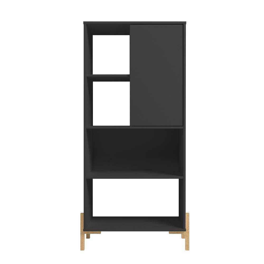 Photos - Wall Shelf 60.43" Bowery 5 Shelf Bookshelf Black/Oak - Manhattan Comfort