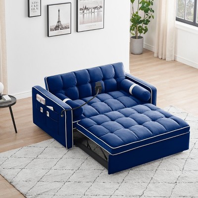 NicBex Modern Pull Out Sofa Bed Velvet Convertible Sleeper Sofa with Side Pockets and Pillows for Living Room