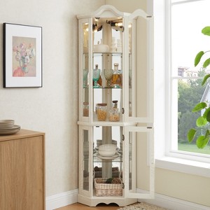 FONTOI Corner Curio Cabinet with Tempered Glass Doors&Shelves, Elegant Display Storage for Living Room,Bedroom, White, 15.94"*70.28"*21.65" - 1 of 4