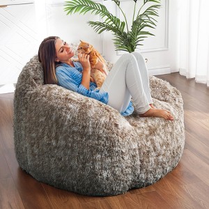 Bean Bag Chairs for Adults, Faux Fur Bean Bag Chair with Filler, Soft Plush Living Room Beanbag Chair Armrest Bean Bag Couch for Reading - 1 of 4