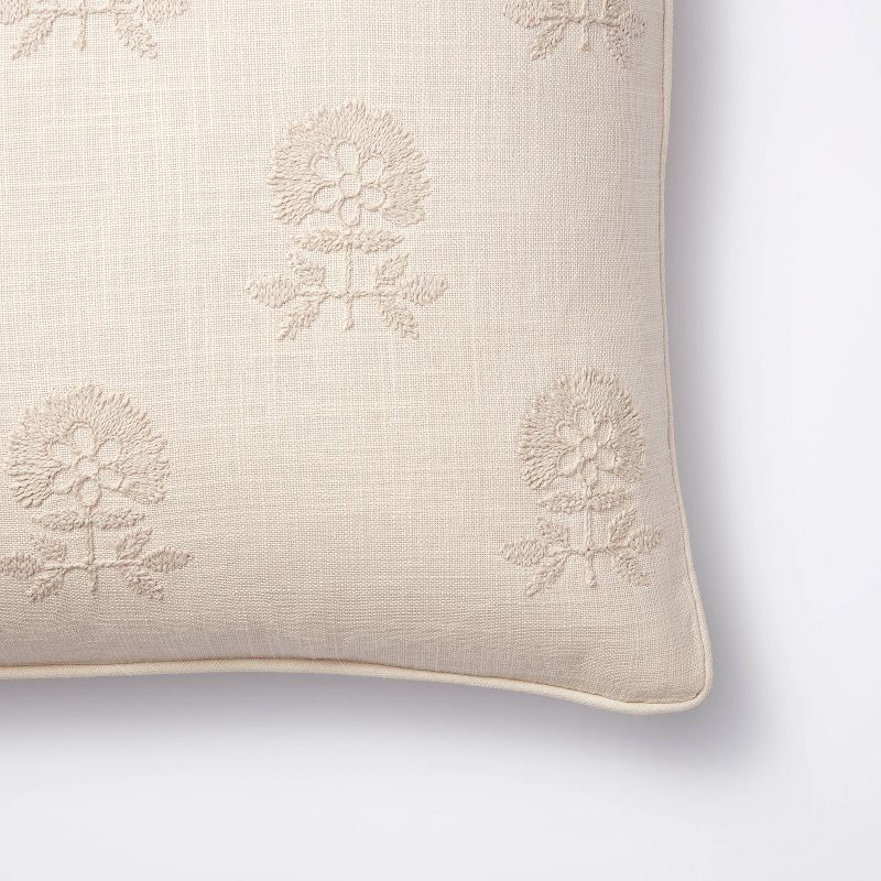 Square Embroidered Floral Decorative Throw Pillow Light Beige - Threshold&#8482; designed with Studio McGee, 4 of 13