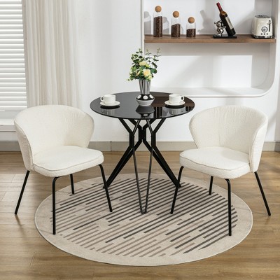 Set of 2/1 Boucle Fabric Dining Chairs With Black Metal Legs 4A -ModernLuxe