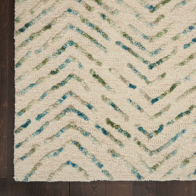 Ivory and Green Chevron Hand-Tufted Wool Area Rug