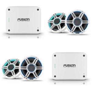 Garmin Fusion 2 Pairs Apollo AP-FL77SPW 7.7" LED Marine Speakers Sport Grills, White, Pair with Fusion MS-AP41200 150w per channel RMS @4ohm Apollo... - 1 of 4