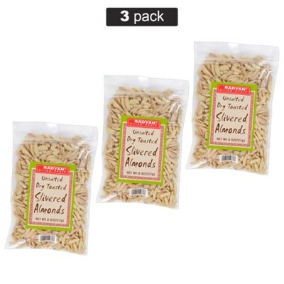 Radyan Unsalted Dry Toasted Slivered Almonds – 8 oz ( PACK 3 )