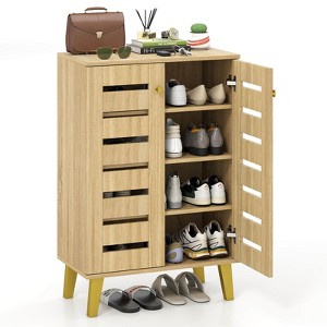 Costway 4-Tier Wooden Shoe Storage Cabinet with Doors Removable Shelves for Entryway - 1 of 4