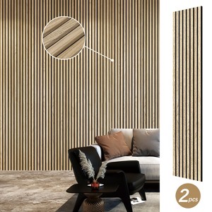Wood Slat Wall Panels – Real Veneer MDF with PET Felt Backing, 8 Panels, Decorative Sound-Absorbing Grilles for Living Room, Studio, Piano Room - 1 of 4