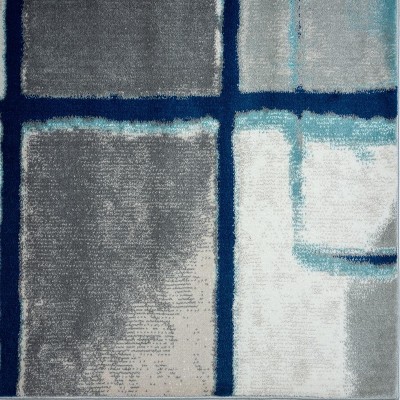 Blue Geometric 9' x 12' Stain-Resistant Synthetic Area Rug