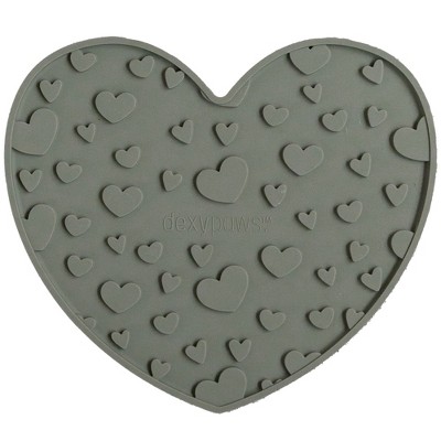 Dexypaws: Enrichment Lick Mat: Army Green Heart, Grooved Dog Feeding Pad