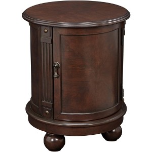 Elm Lane Kendall Vintage Espresso Wood Round Accent Table 19" Wide with Door and 2-Shelf Dark Brown for Living Room Bedroom Bedside Entryway Office - 1 of 4