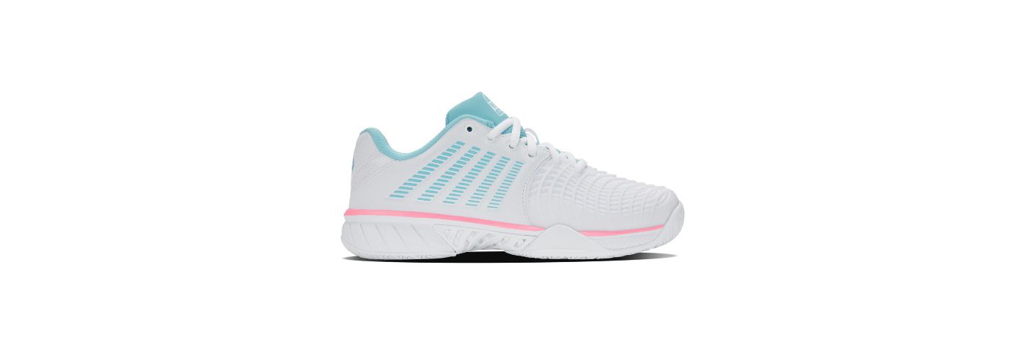 Женские кроссовки K-Swiss Express Light 3 HB Padel Shoes (White/Soft Neon Blue/Neon Bubble Gum), цвет: Белый — фото 1
