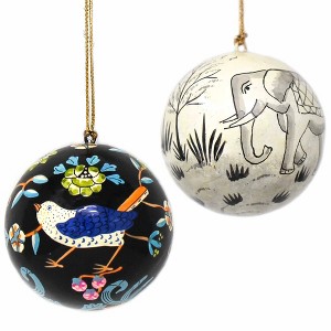 Slickblue Handcrafted Set of 2 Papier-Mâché Ornaments – Whimsical Bird & Animal Designs, 3" with Tassel Loops - 1 of 4