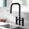WOWOW 3 Holes Double Handle Bridge Kitchen Faucet with Pull Down Sprayer and Supply Lines in Black - 3 of 4