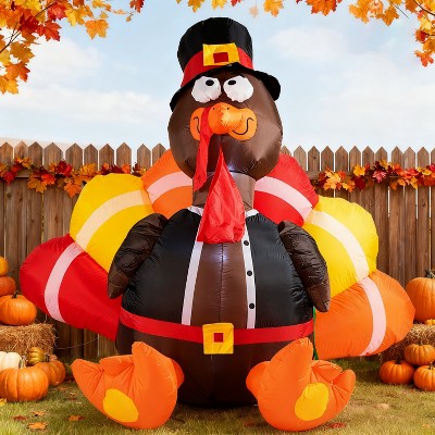 Joyft 6 FT Thanksgiving Inflatable Turkey Decorations, Blow Up Turkey with Pilgrim Hat, LED Light Up Turkey for Outdoor Yard Garden Decor