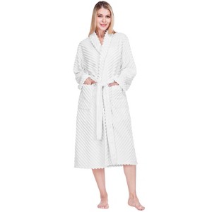 PAVILIA Super Soft Womens Robe, Fluffy Plush Fuzzy Cozy House Shower Bathrobe, Ribbed Striped Warm Fleece Long Robe for Women - 1 of 4