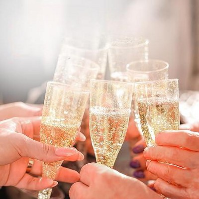 Silver Glitter BPA-Free Plastic Champagne Flutes, 6 oz, 24 Pack