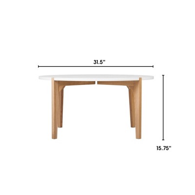 Modern Oak and White Round Coffee Table with Solid Wood Legs