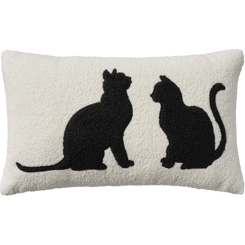 Mina Victory Pet Cats Silhouette 12" x 21" Black Indoor Faux Shearling Throw Pillow, 1 of 6