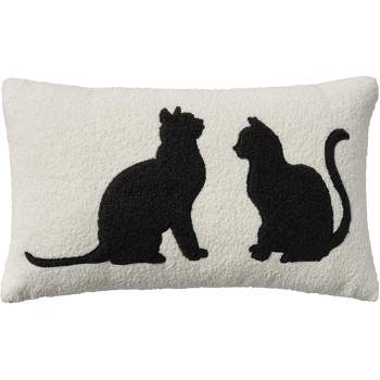Mina Victory Pet Cats Silhouette 12" x 21" Black Indoor Faux Shearling Throw Pillow