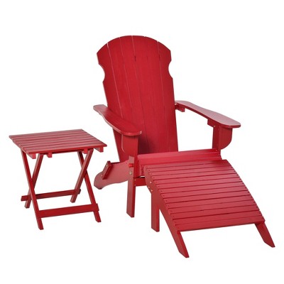 Resenkos 3-Piece Folding Chair With Ottoman And Side Table, Outdoor Wooden Fire Pit Chairs w/ High-back, Wide Armrests, White