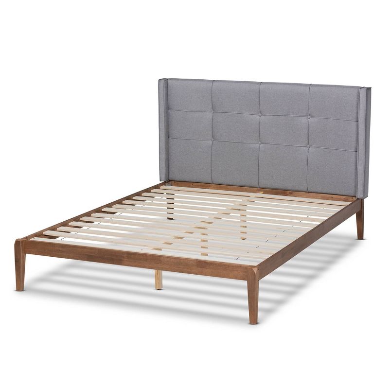 King Edmond Fabric Upholstered Wood Platform Bed Gray/Ash Walnut - Baxton Studio, 4 of 9