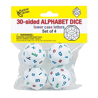 Koplow Games 30-Sided Alphabet Dice, Lowercase, Set of 4