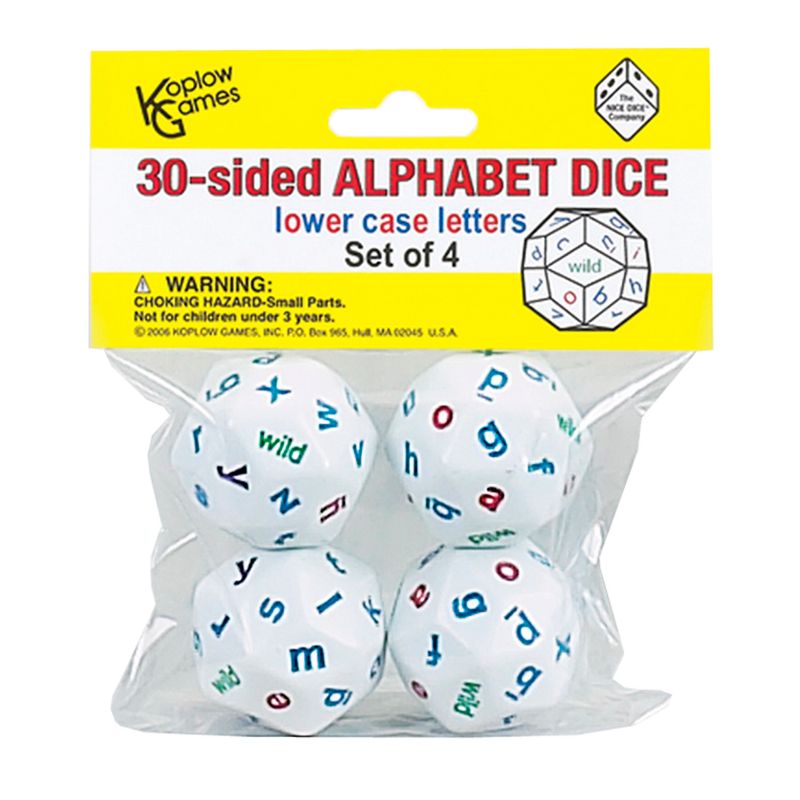Koplow Games 30-Sided Alphabet Dice, Lowercase, Set of 4, 1 of 4