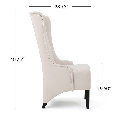 Beige High Back Upholstered Arm Chair with Birch Wood Legs