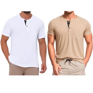 INSPIRE CHIC Men's Summer Short Sleeve Button Basic Henley T-Shirts 2 Packs - 1 of 4
