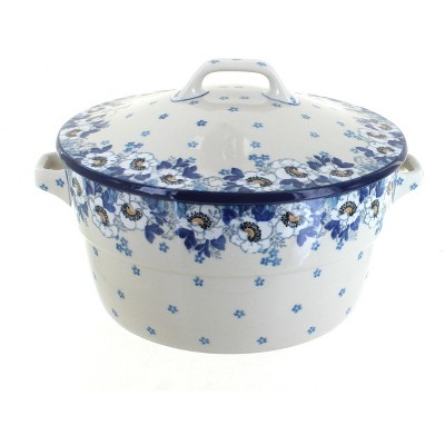 Blue Rose Polish Pottery 278 Ceramika Artystyczna Covered Round Baker