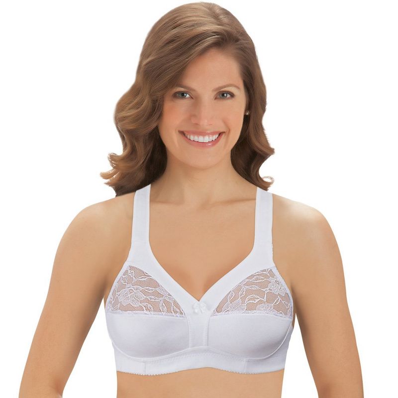 Collections Etc Cotton Bra - Underwire-Free with Lace Accents and Thick Straps for Extra Support, 1 of 4