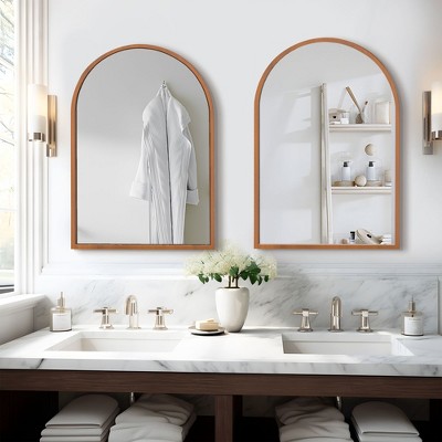 Dovelina Arched Wooden Straight Edge Hanging Mirror Decorative Wall Mirror (Set of 2)