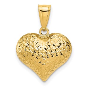 Black Bow Jewelry 14k Yellow Gold Semi Solid Diamond Cut Puffed Heart Pendant, 16mm - 1 of 4