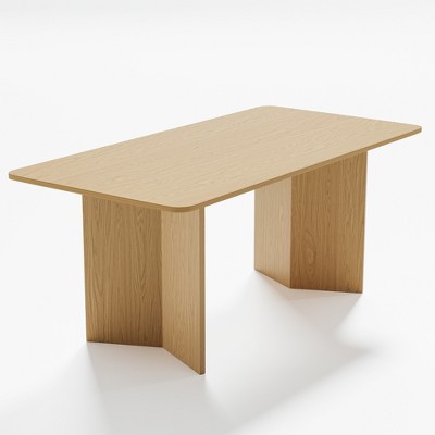 Lirago 68" Rectangular Oak Dining Table with Solid Wood Double Pedestal Modern Kitchen Table for Living Room Dining Room Seats 6 Brown