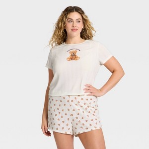 Women's Pointelle Short Sleeve Top and Shorts Pajama Set - Wild Fable™ - 1 of 3