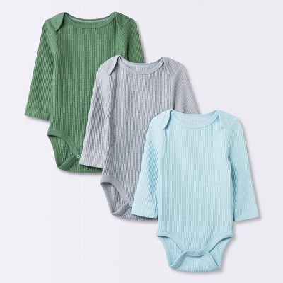 Image of Baby 3pk Long Sleeve Waffle Bodysuit - Cloud Island™ Green 0-3M
