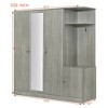 4-Door Wardrobe Clothing Armoire Closet Storage Cabinet  with Full-Length Mirror, Drawer, Hanging Rails and Storage Shelves, Gray-ModernLuxe - 4 of 4