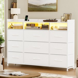 WOWLIVE 9 - Drawer Dresser with 2-Tier Open Shelf, Dresser with Power Outlet & LED, 43"W Dresser for Bedroom, TV Stand - 1 of 4
