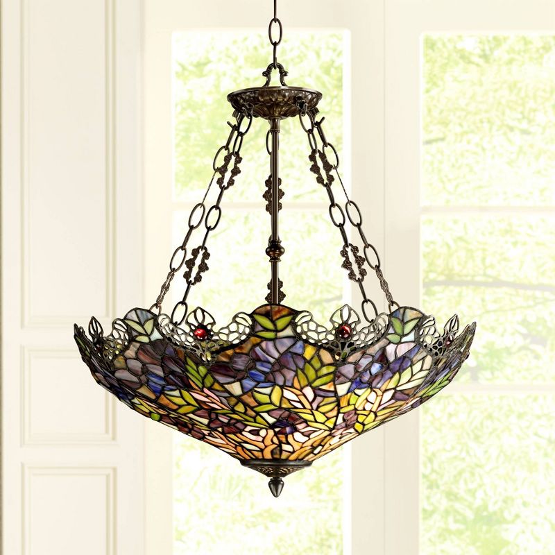 Robert Louis Tiffany Bronze Pendant Chandelier 22" Wide Rustic Floral Garden Stained Glass 3-Light Fixture for Dining Room House Foyer Kitchen Island, 2 of 10