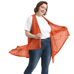Anna-Kaci Women's Plus Size Boho Open Front Crochet Cover Up Sleeveless Shawl Cardigan Vest - 1 of 4